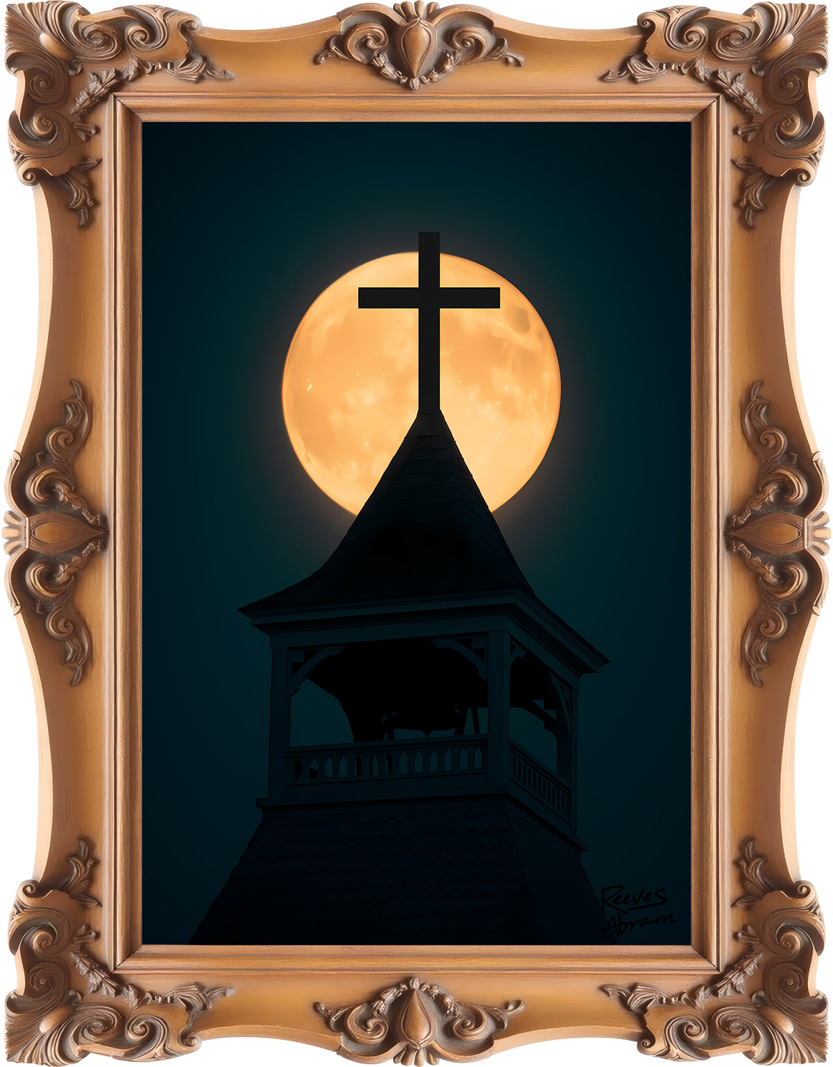 Church Steeple Moon - Framed - T-Shirt | Religious Inspirational Tee | Beauty of the Night Sky
