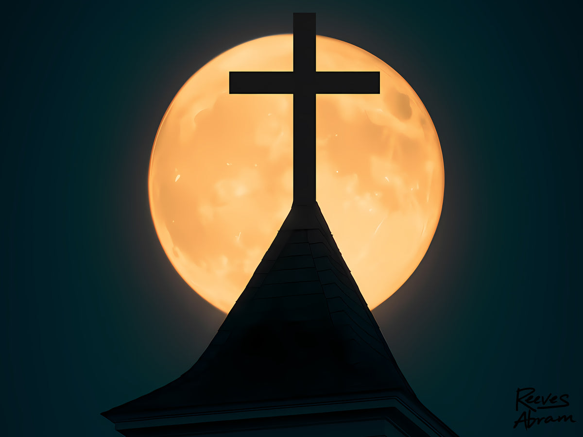 Church Steeple Moon - T-Shirt | Religious Inspirational Tee | Beauty of the Night Sky