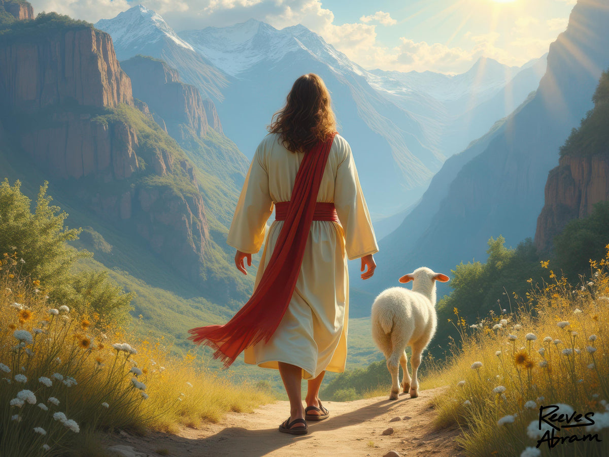 Jesus and the Lost Lamb | Christian Art | Faith-Inspired - Canvas Tote Bag
