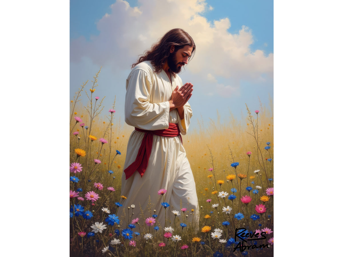 Jesus Praying in Meadow - Crewneck Sweatshirt | Prayer Shirt