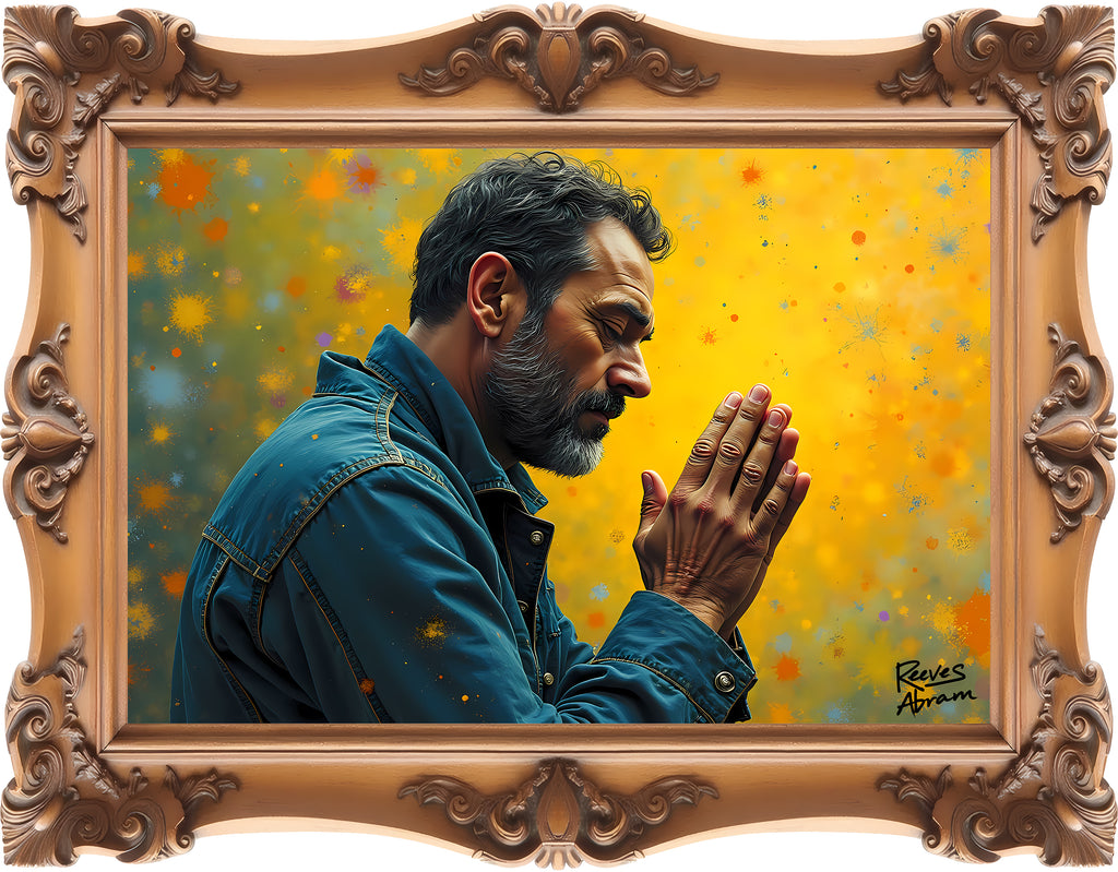 Man in Prayer - Framed - T-Shirt | Religious Inspirational Tee, Prayer Artwork