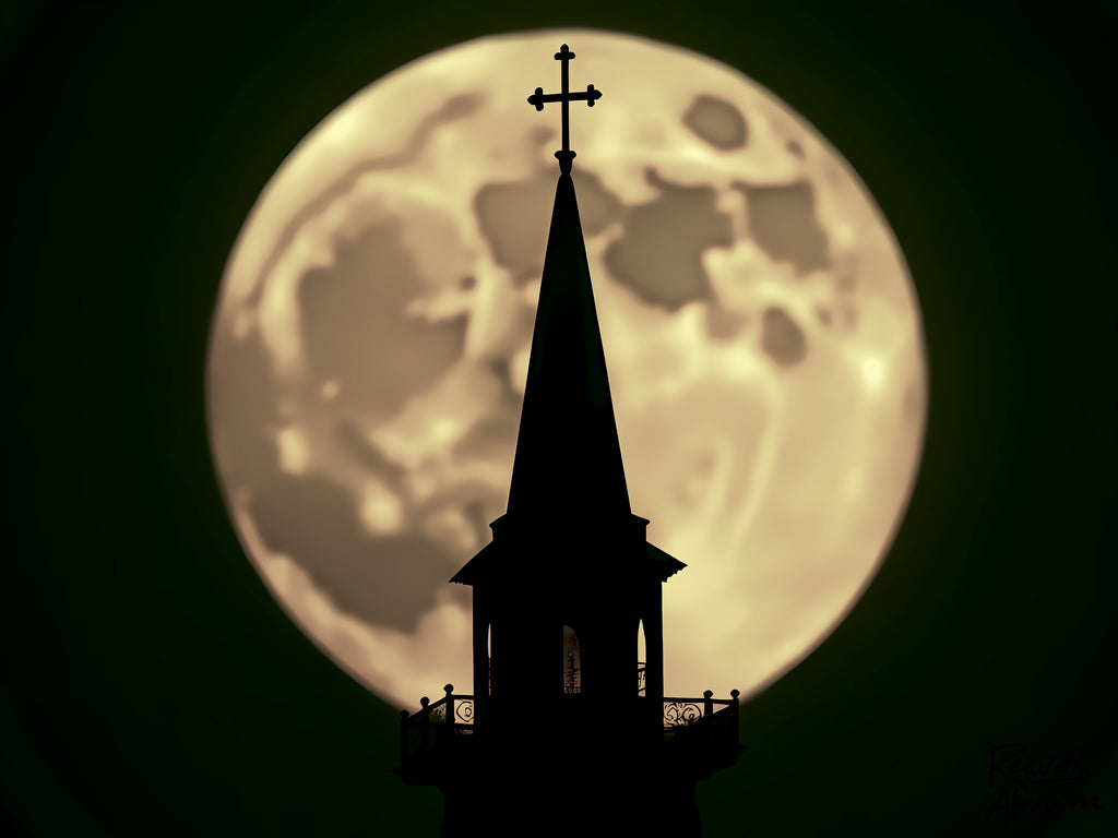 Moonlit Church Steeple - T-Shirt | Religious Inspirational Tee | Beauty of the Night Sky