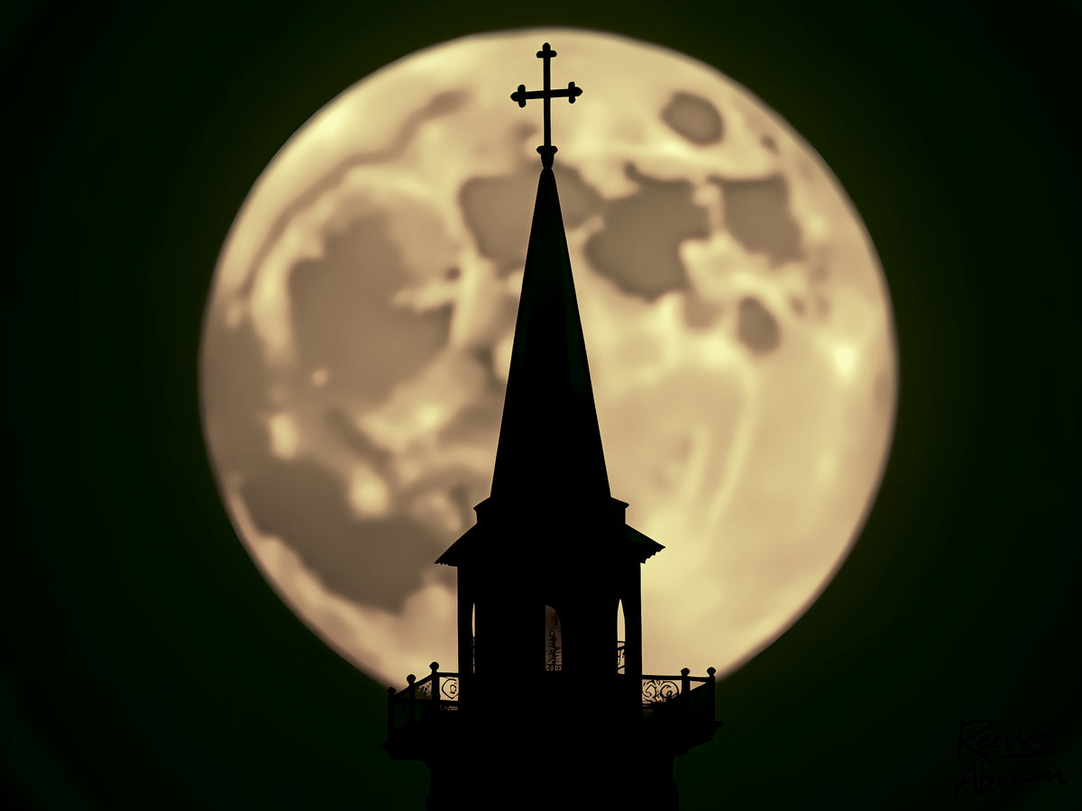 Moonlit Church Steeple - T-Shirt | Religious Inspirational Tee | Beauty of the Night Sky