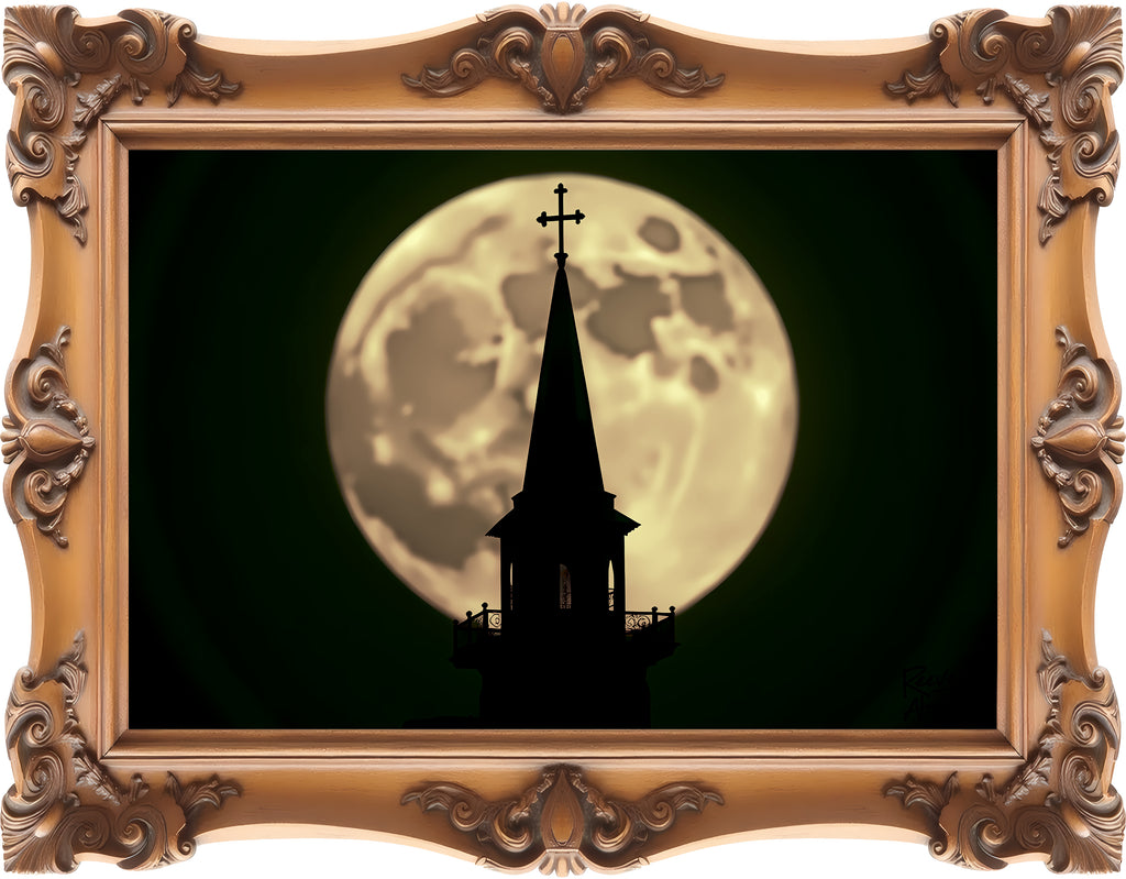 Moonlit Church Steeple - Framed - Crewneck Sweatshirt | Beauty of the Night Sky