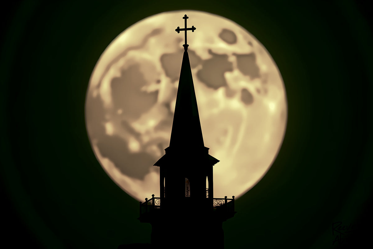 Moonlit Church Steeple - Canvas Tote Bag - Beauty of the Night Sky