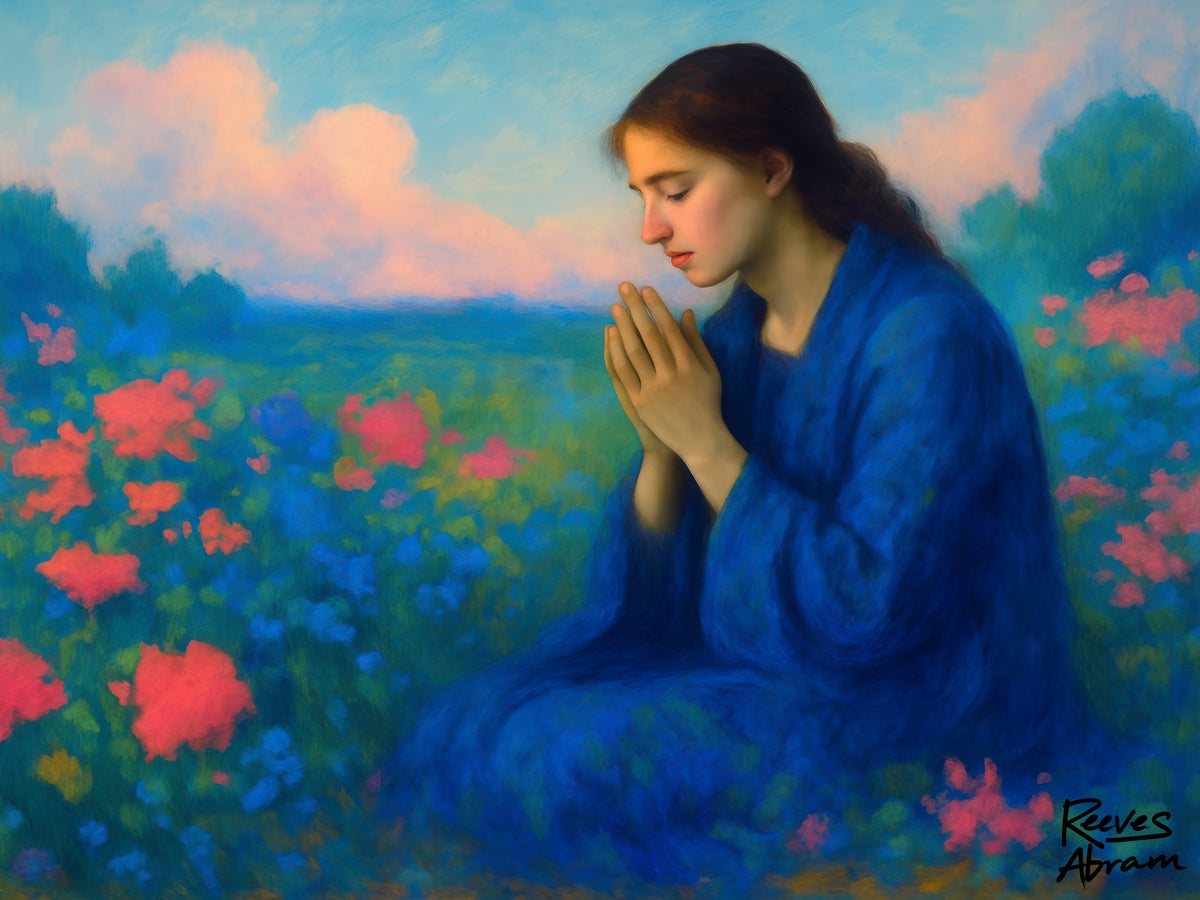 Praying Woman in Wildflowers - Canvas Tote Bag