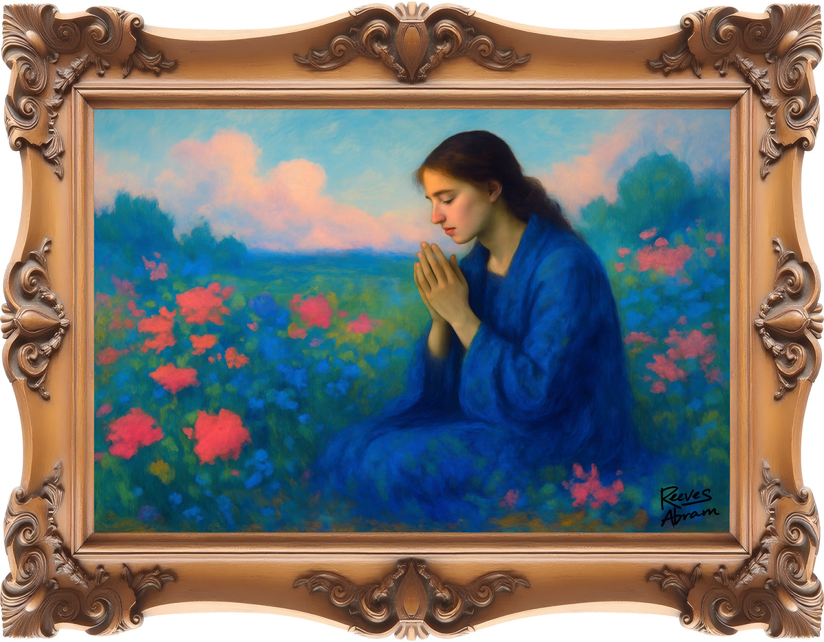 Praying Woman in Wildflowers - Framed - T-Shirt | Religious Inspirational Tee, Prayer Shirt
