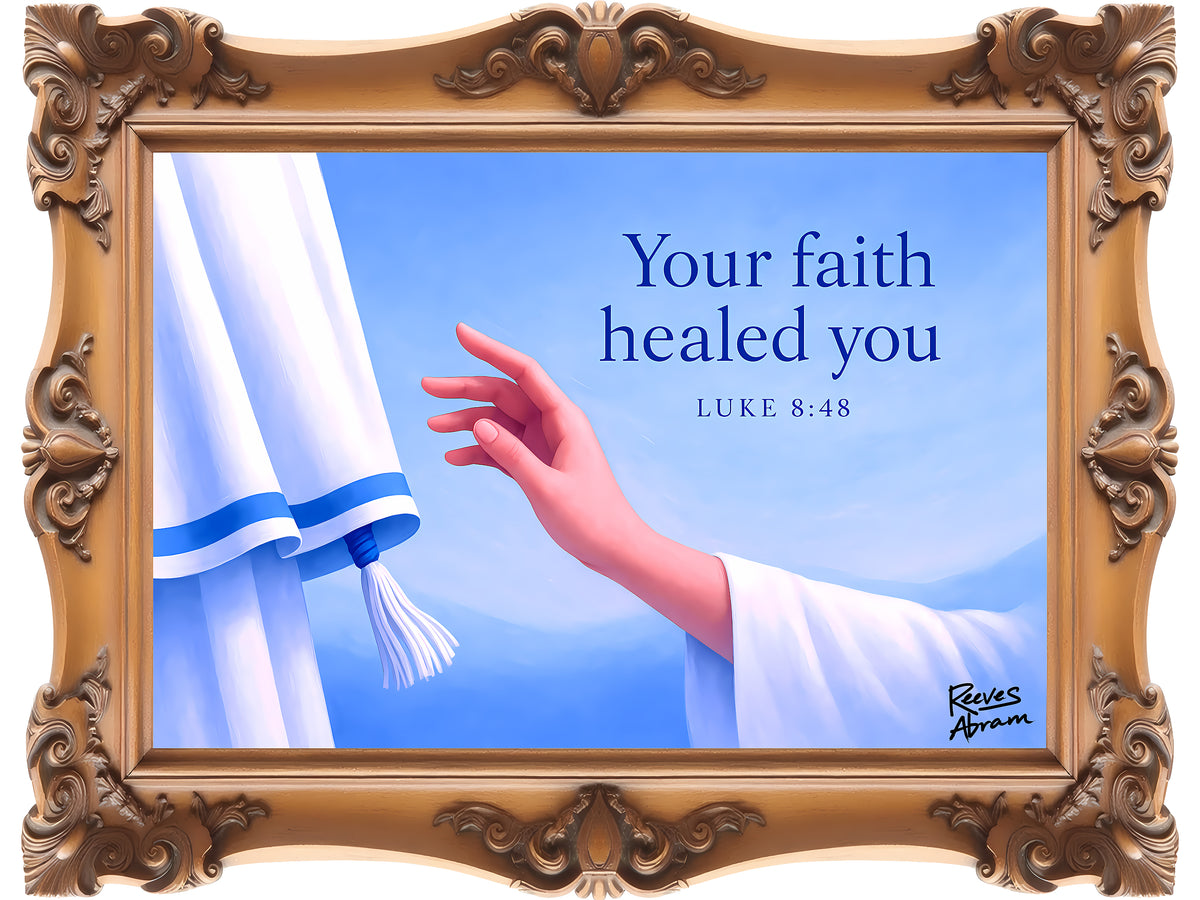 Your Faith Healed You (Luke 8:48) - Framed - T-Shirt | Religious Inspirational Tee, Jesus in Bible Artwork