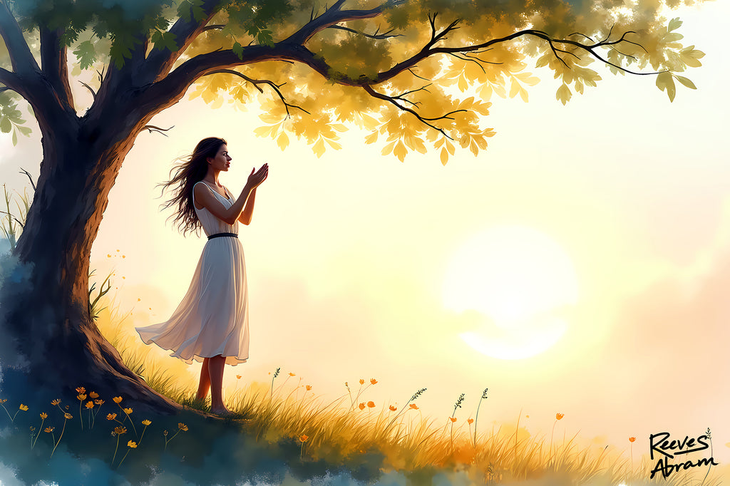 Woman's Sunrise Prayer in Nature | 36" x 24" Canvas (Horizontal) | Christian Wall Art | Faith Decor