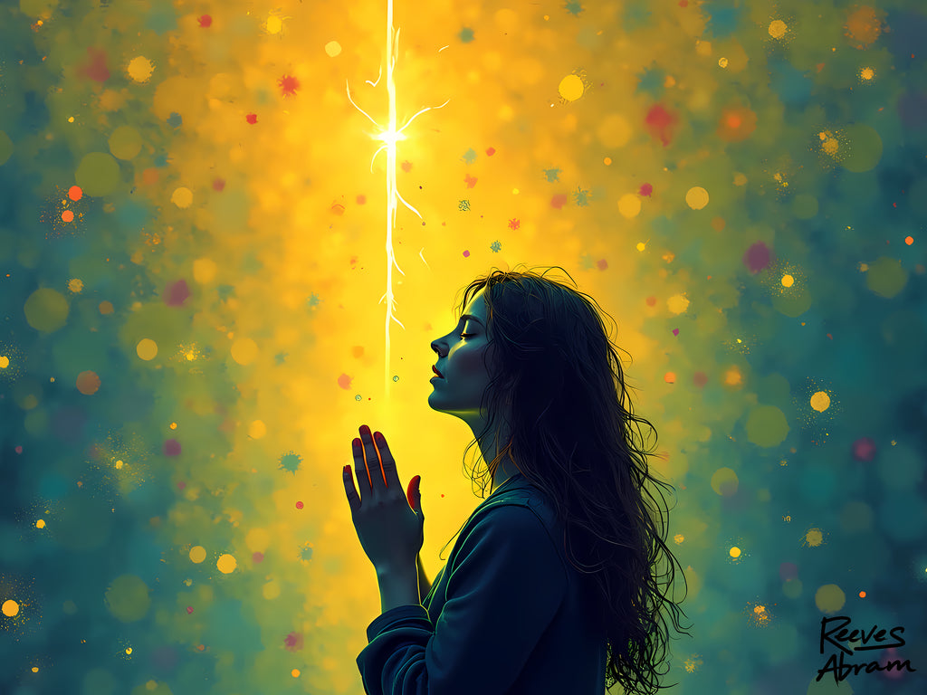 Woman in Prayer Under Magical Light - Canvas Tote Bag