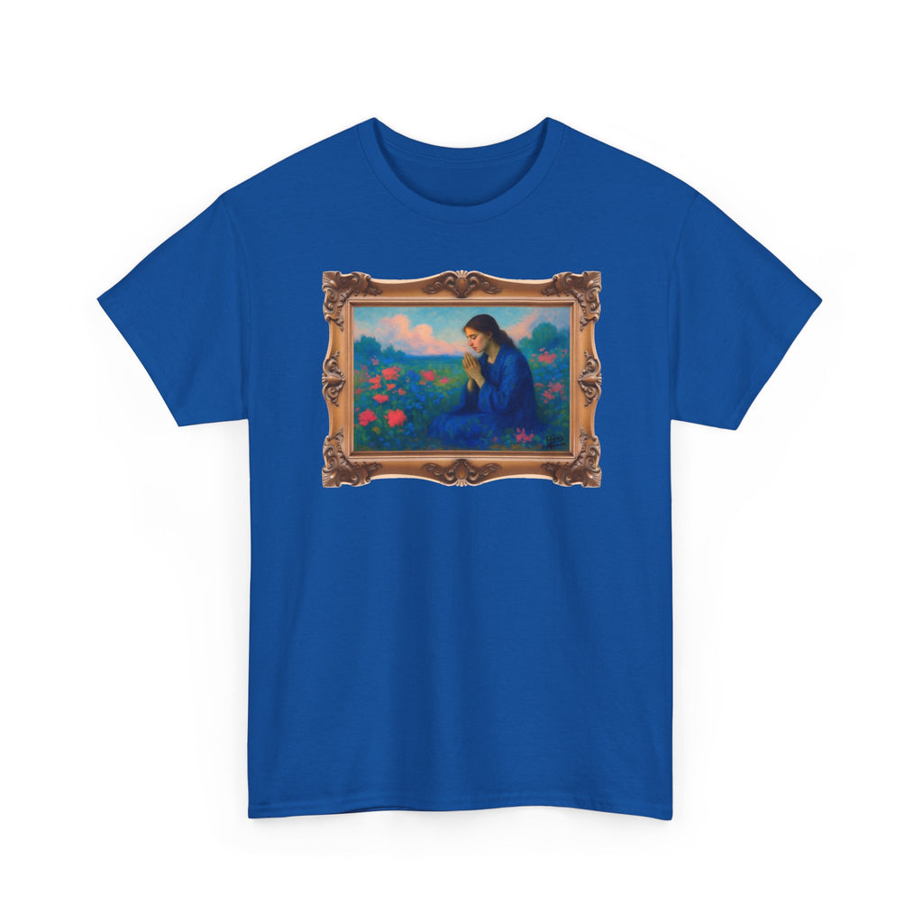 Praying Woman in Wildflowers - Framed - T-Shirt | Religious Inspirational Tee, Prayer Shirt