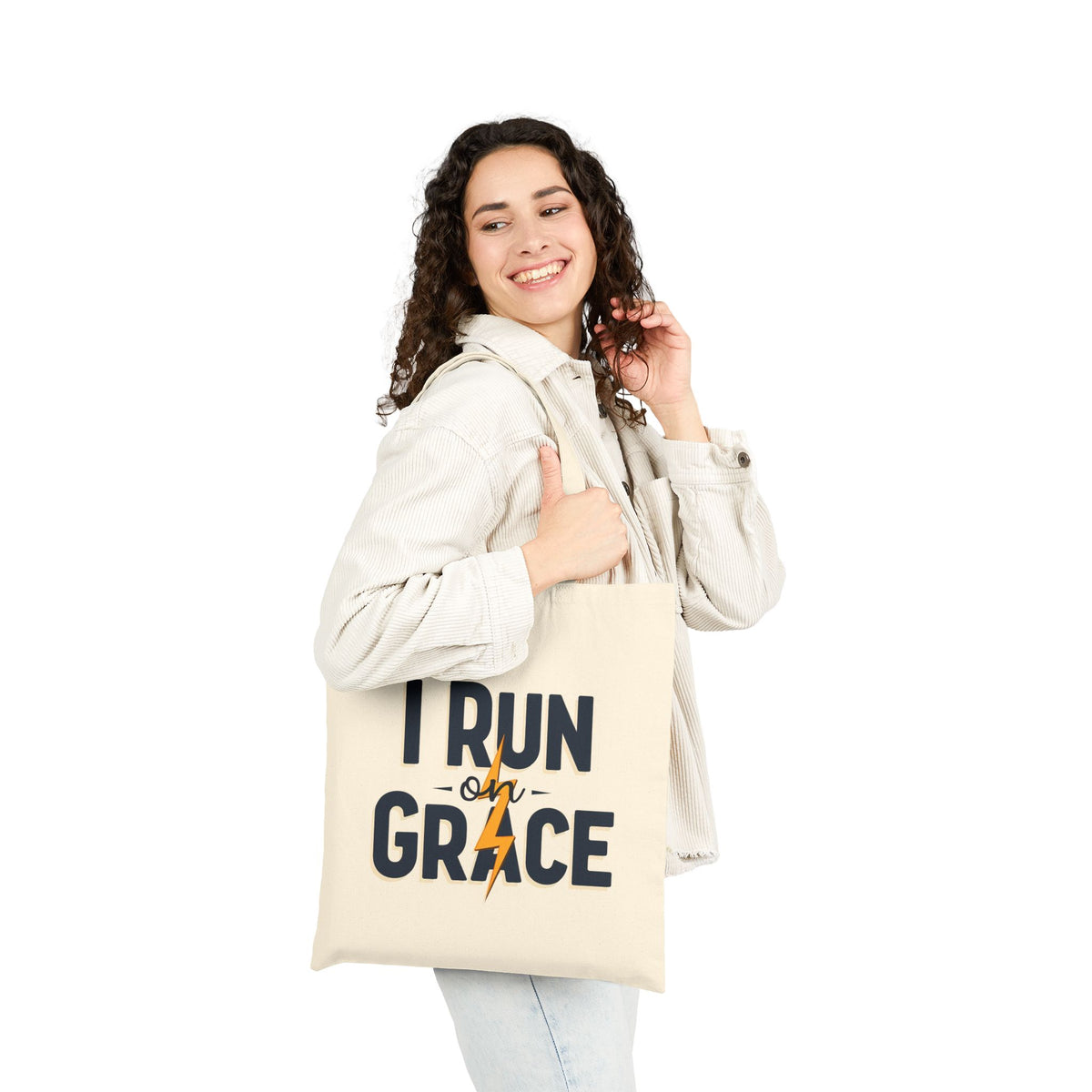 I Run on Grace - Canvas Tote Bag - Strength for the Journey
