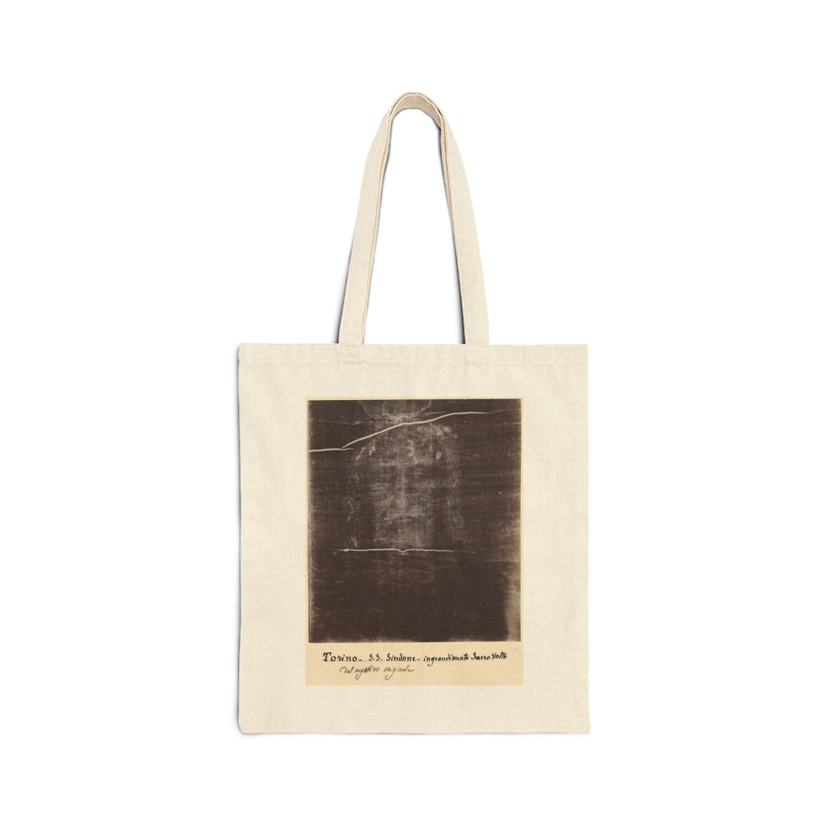 The Holy Face of Jesus - Shroud of Turin 1898 - Canvas Tote Bag - Secondo Pia Historic Photographic Negative - Vintage Christian Art