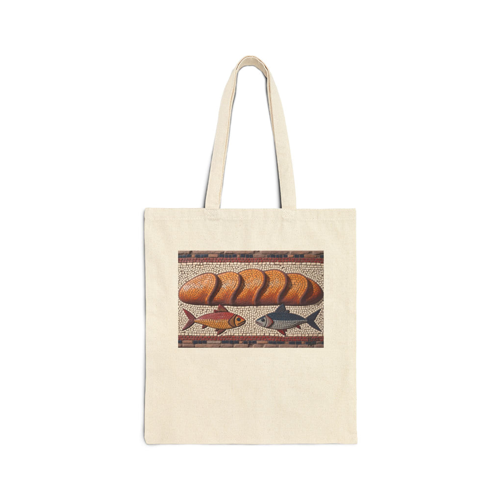 Five Loaves and Two Fish Mosaic - Canvas Tote Bag - Roman-Era-Inspired Christian Art