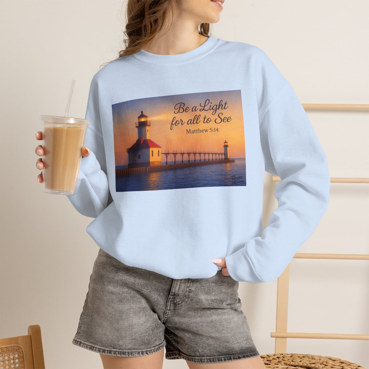 Be a Light - Matthew 5:14 | Crewneck Sweatshirt | Christian Art | Inspirational Scripture