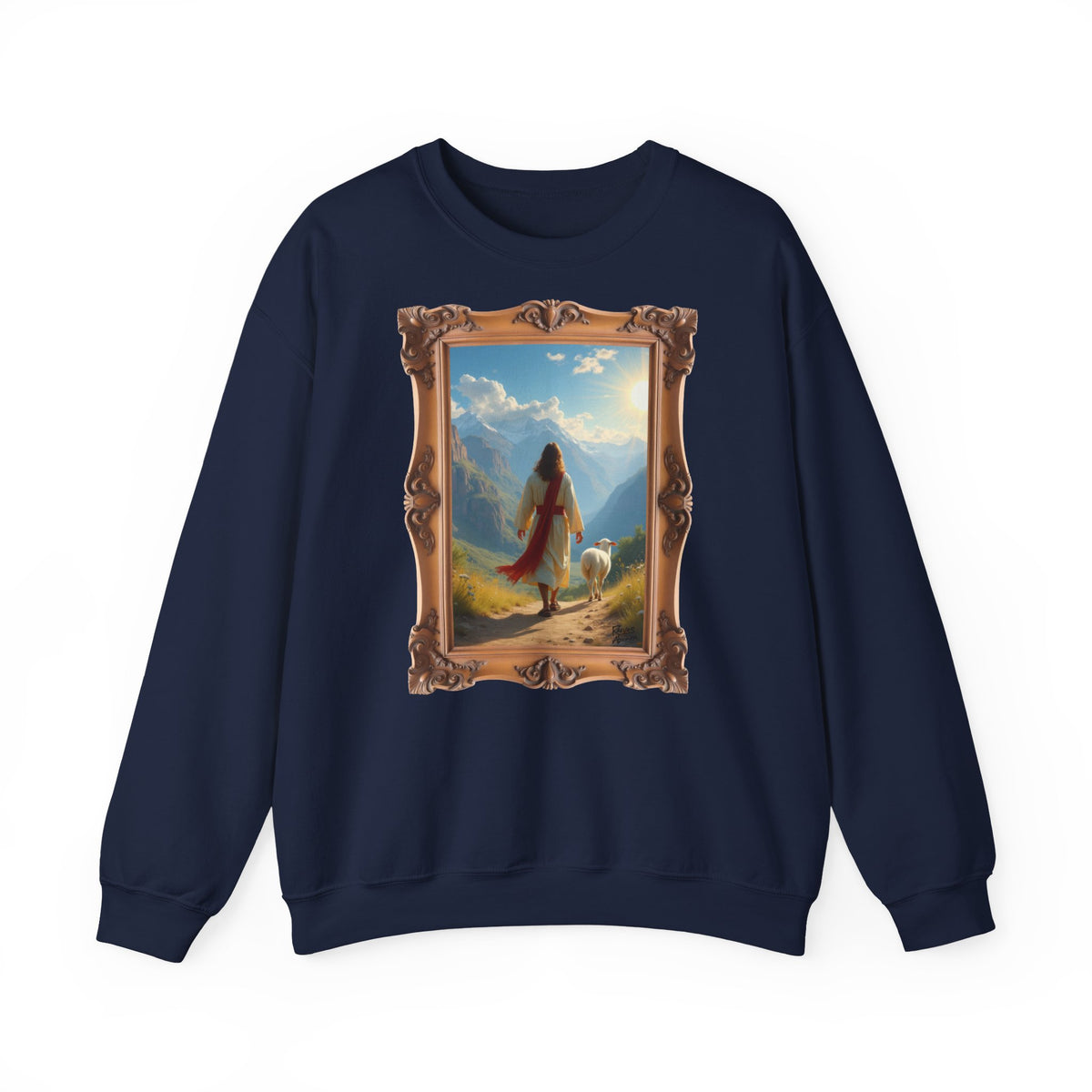 Jesus and the Lost Lamb - Framed | Crewneck Sweatshirt | Christian Art | Faith-Inspired
