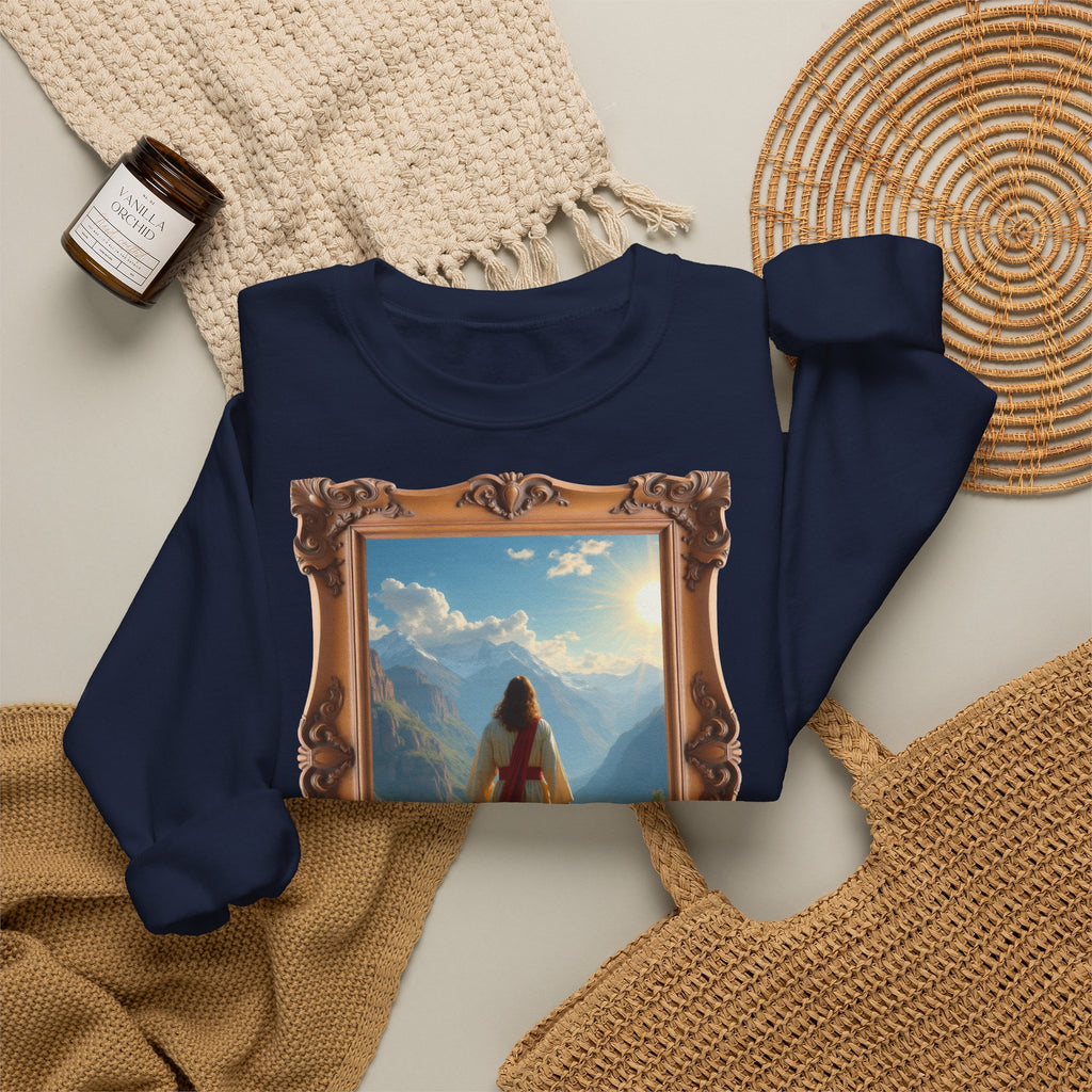 Jesus and the Lost Lamb - Framed | Crewneck Sweatshirt | Christian Art | Faith-Inspired