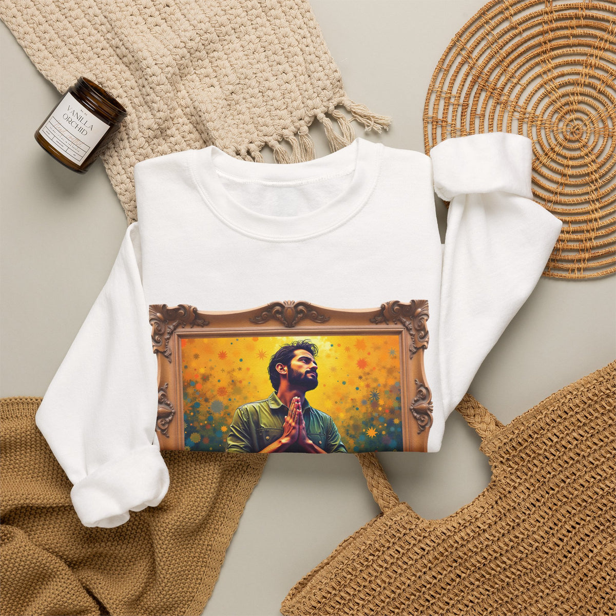 Praying Man Starburst - Framed - Crewneck Sweatshirt | Prayer Shirt