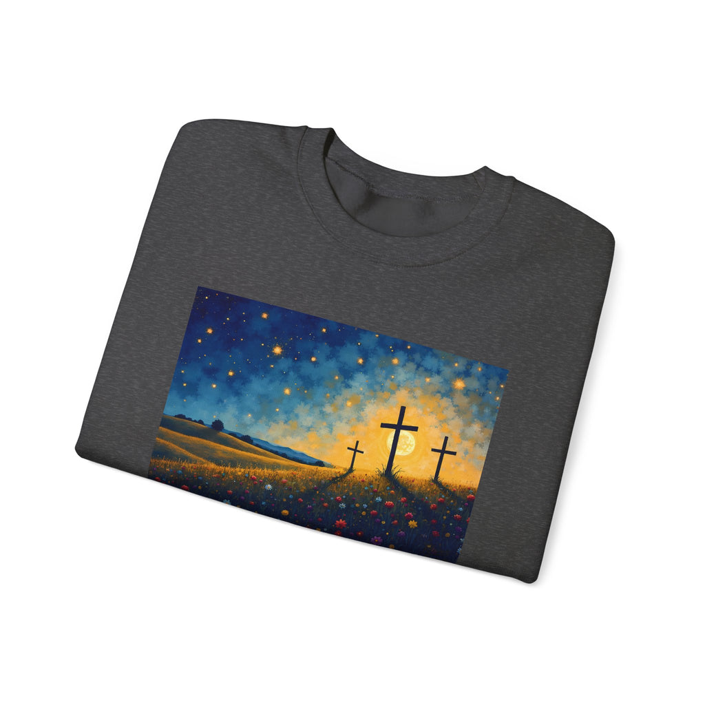 Three Crosses on Hill - Crewneck Sweatshirt | Bible Art