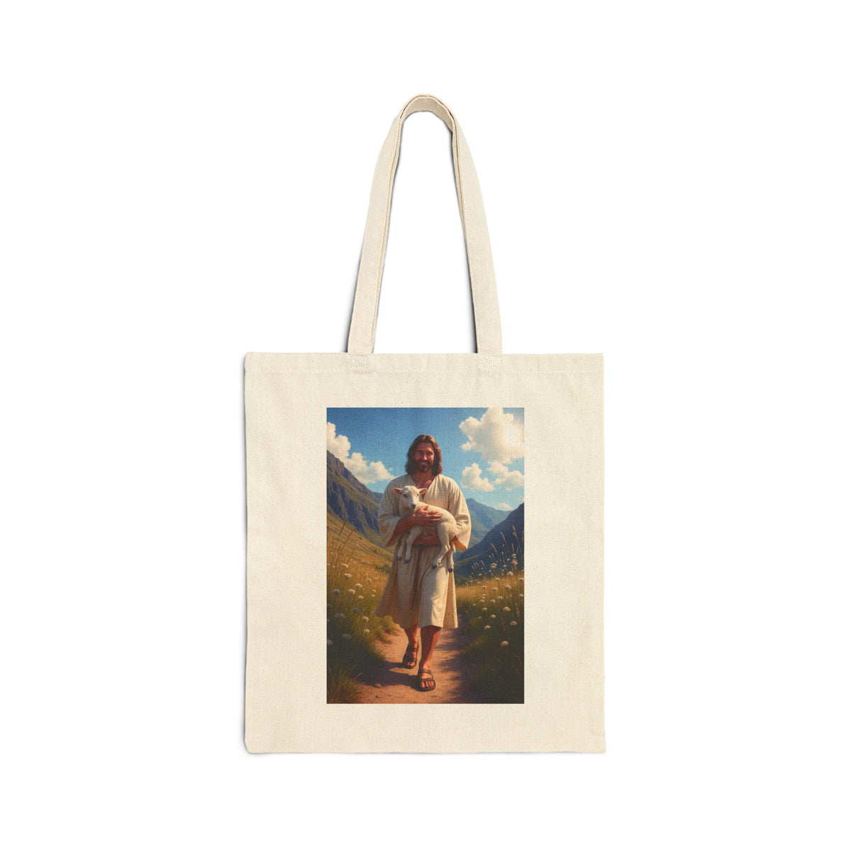 Jesus Carrying the Little Lamb - Canvas Tote Bag - The Good Shepherd Christian Art
