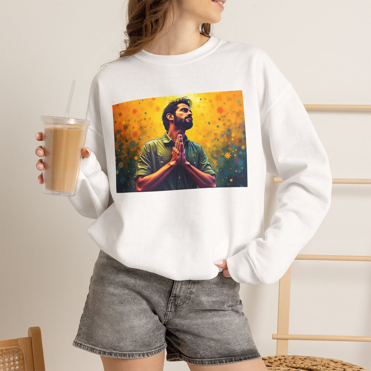 Praying Man Starburst - Crewneck Sweatshirt | Prayer Shirt