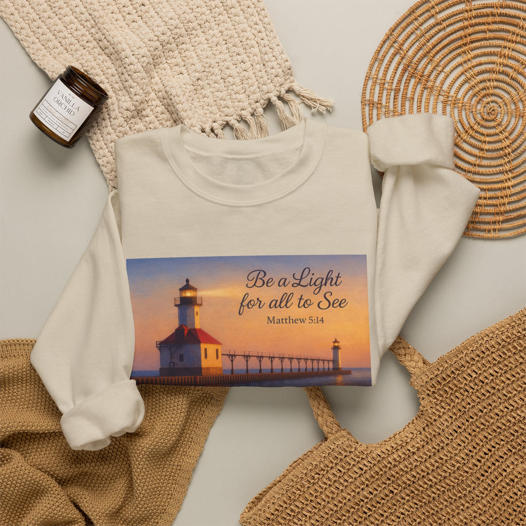 Be a Light - Matthew 5:14 | Crewneck Sweatshirt | Christian Art | Inspirational Scripture