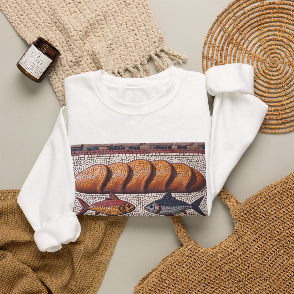 Five Loaves and Two Fish Mosaic - Crewneck Sweatshirt | Roman-Era-Inspired Christian Art