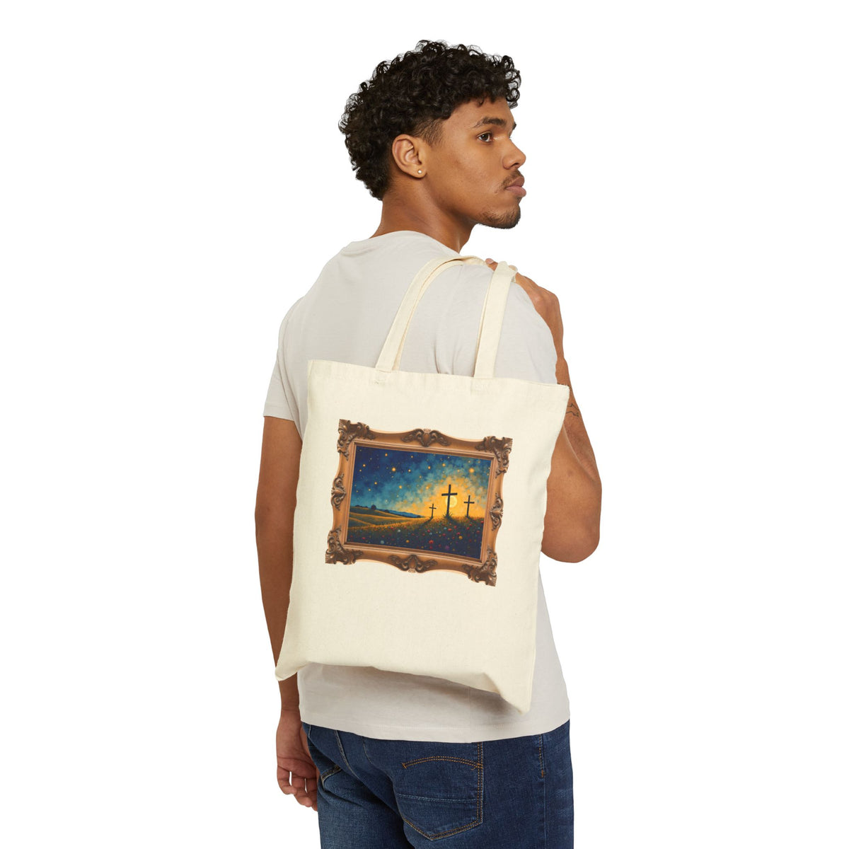 Three Crosses on Hill - Framed - Canvas Tote Bag