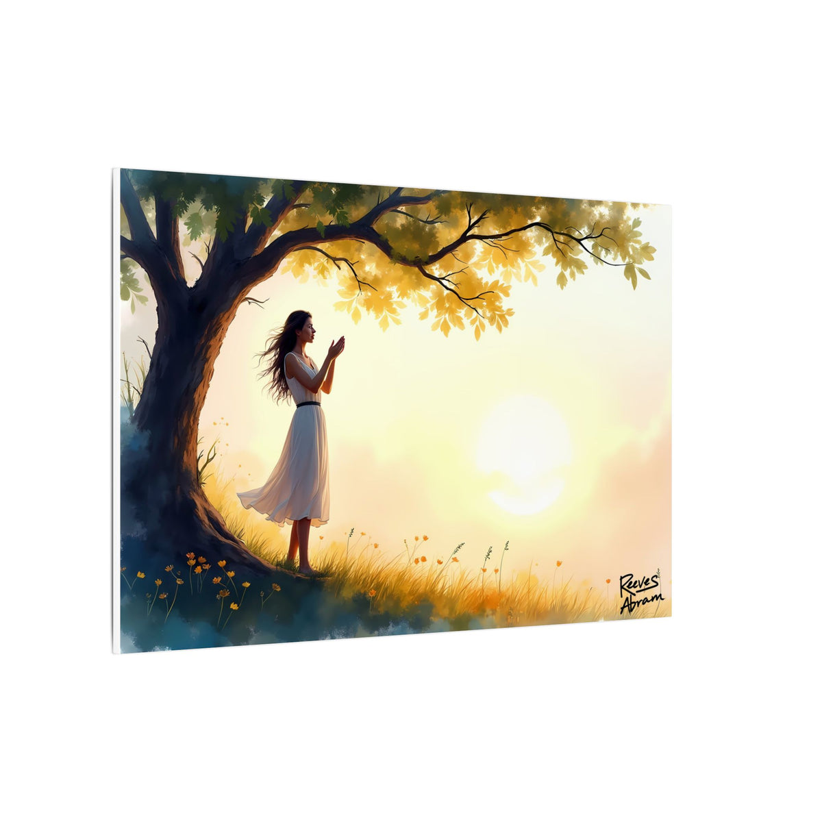 Woman's Sunrise Prayer in Nature | 36" x 24" Canvas (Horizontal) | Christian Wall Art | Faith Decor