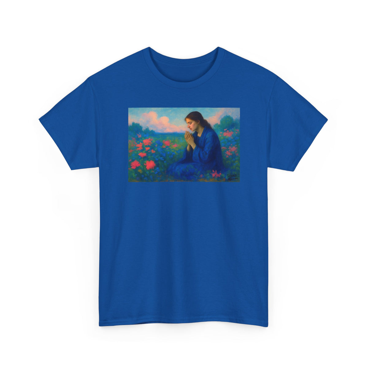 Praying Woman in Wildflowers - T-Shirt | Religious Inspirational Tee, Prayer Shirt