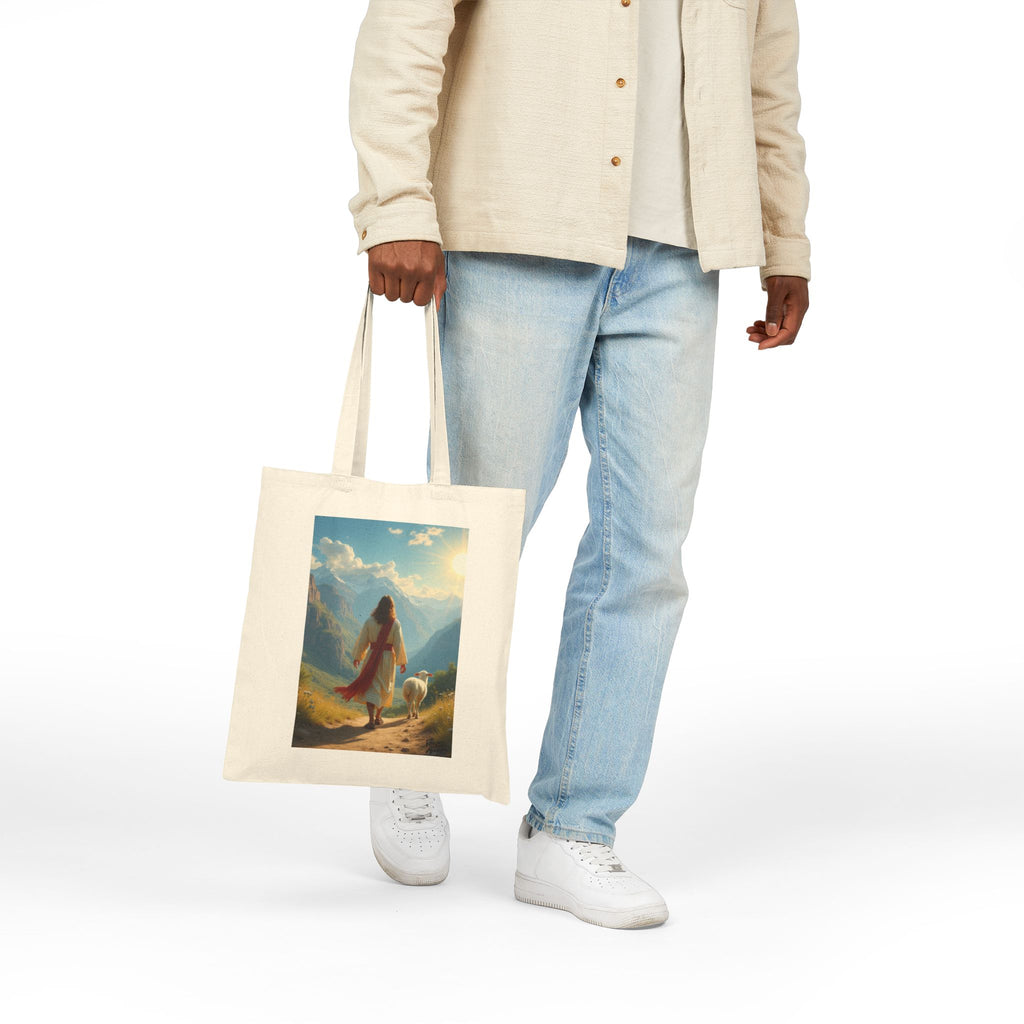 Jesus and the Lost Lamb | Christian Art | Faith-Inspired - Canvas Tote Bag