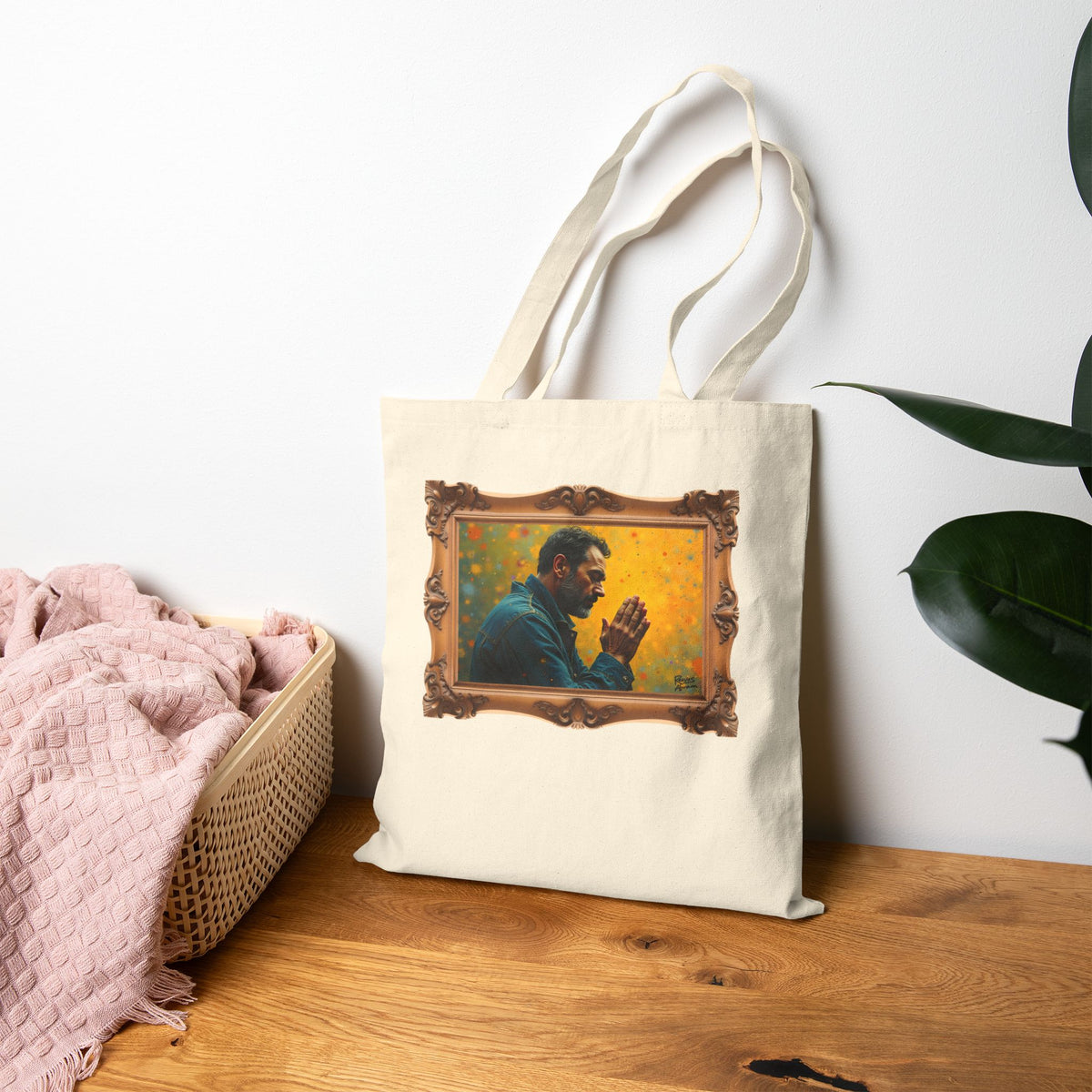 Man in Prayer - Framed - Canvas Tote Bag