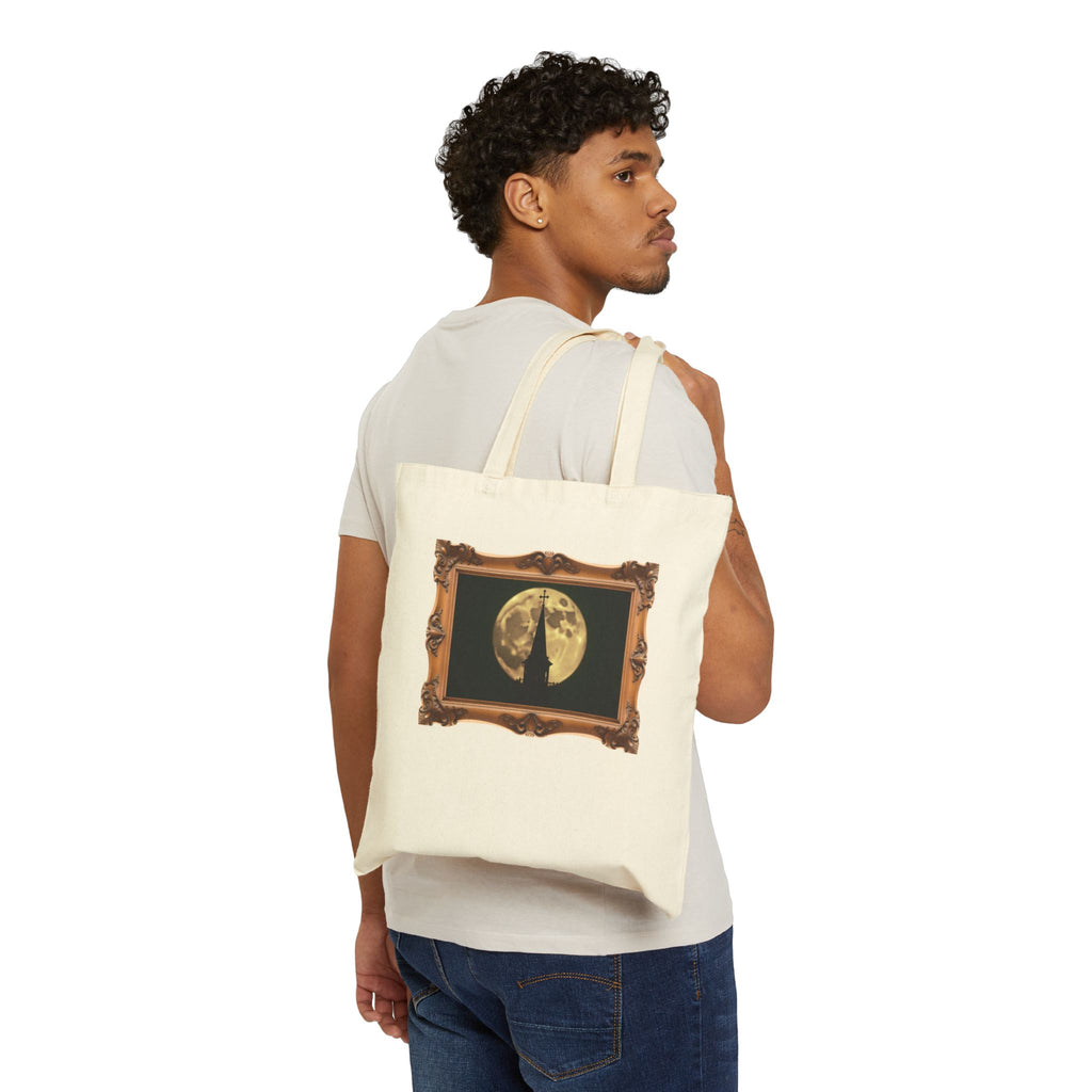 Moonlit Church Steeple - Framed - Canvas Tote Bag - Beauty of the Night Sky