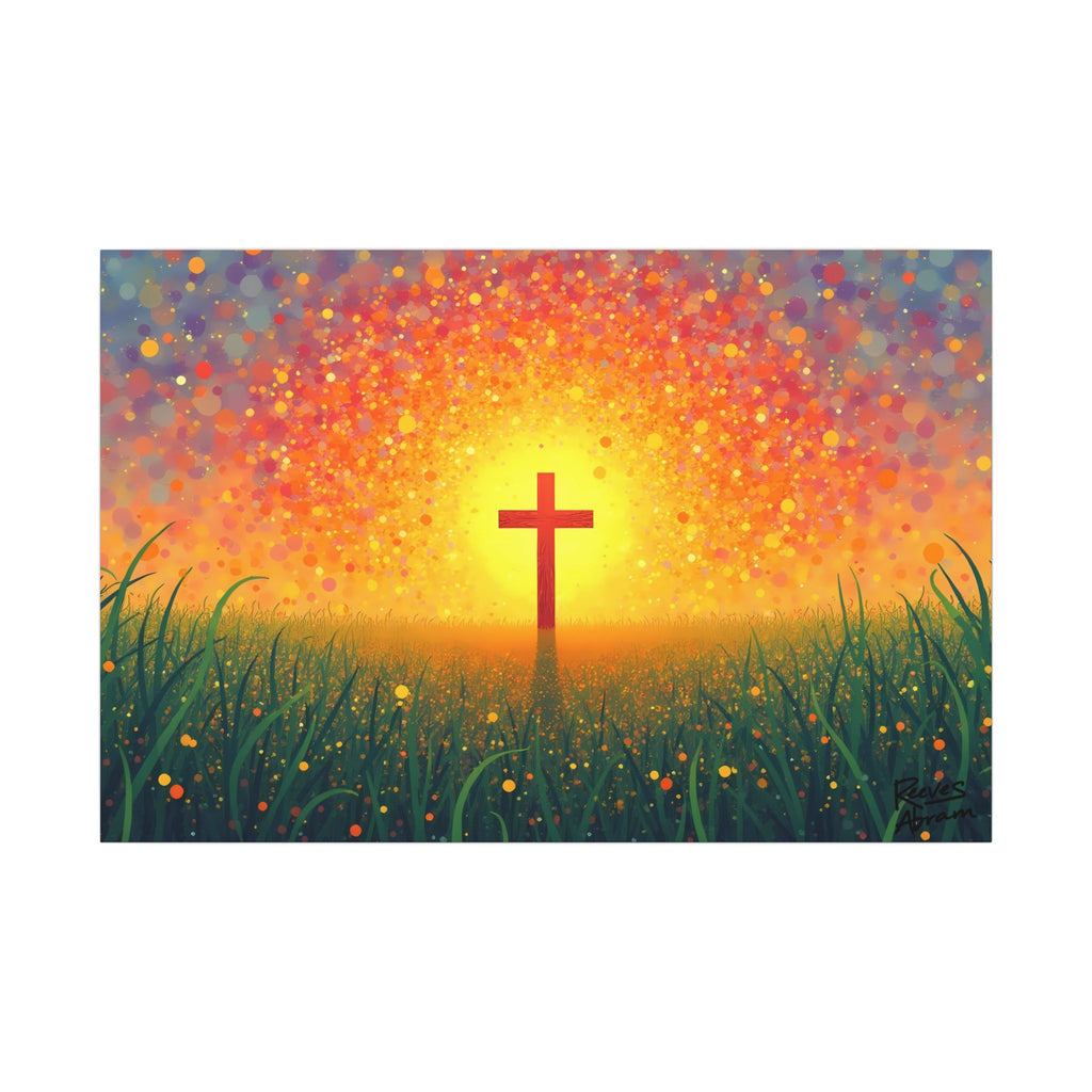 Glowing Cross in the Field | 36" x 24" Canvas (Horizontal) | Christian Wall Art