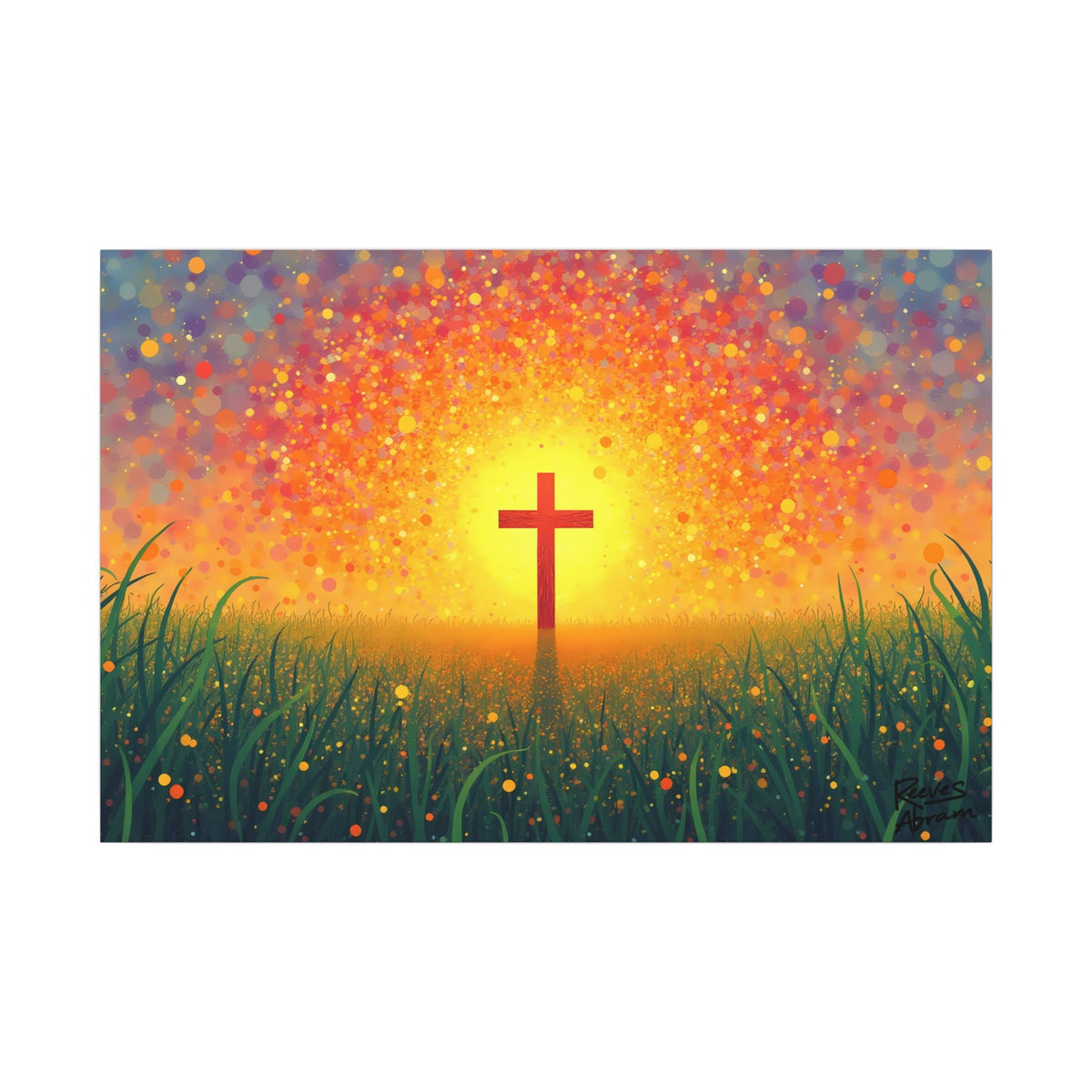 Glowing Cross in the Field | 36" x 24" Canvas (Horizontal) | Christian Wall Art