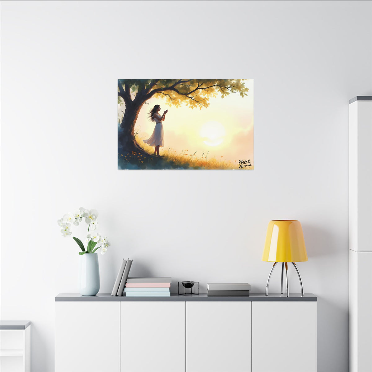 Woman's Sunrise Prayer in Nature | 36" x 24" Canvas (Horizontal) | Christian Wall Art | Faith Decor