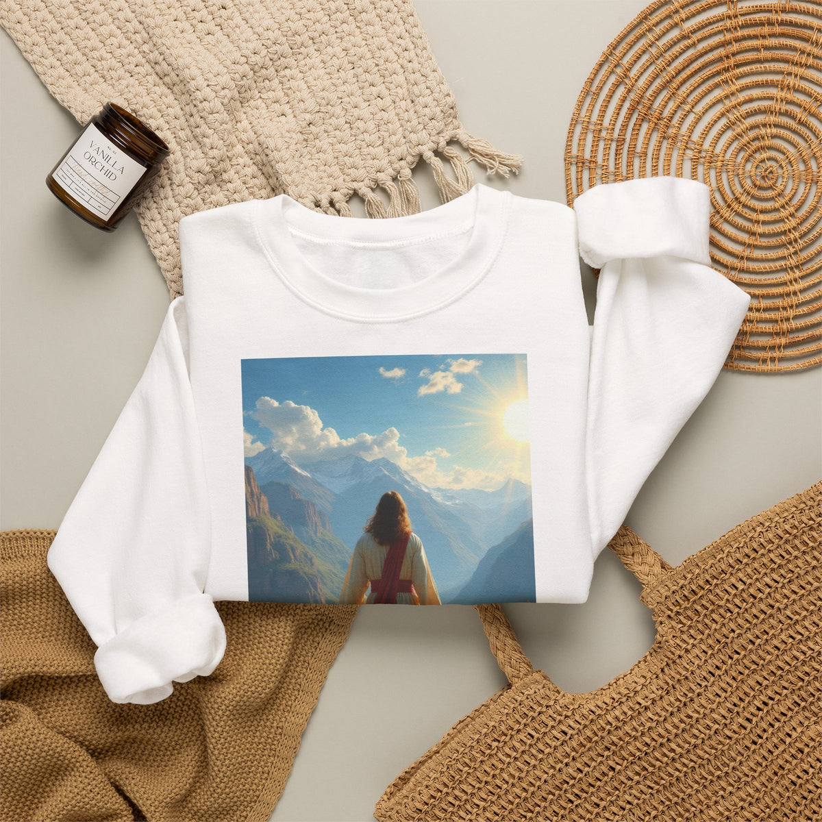 Jesus and the Lost Lamb | Crewneck Sweatshirt | Christian Art | Faith-Inspired