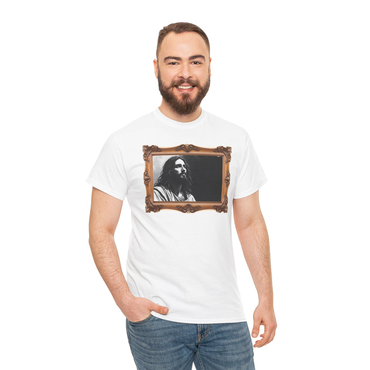 Contemplative Jesus - Framed - T-Shirt | Religious Inspirational Tee | Quiet Focus