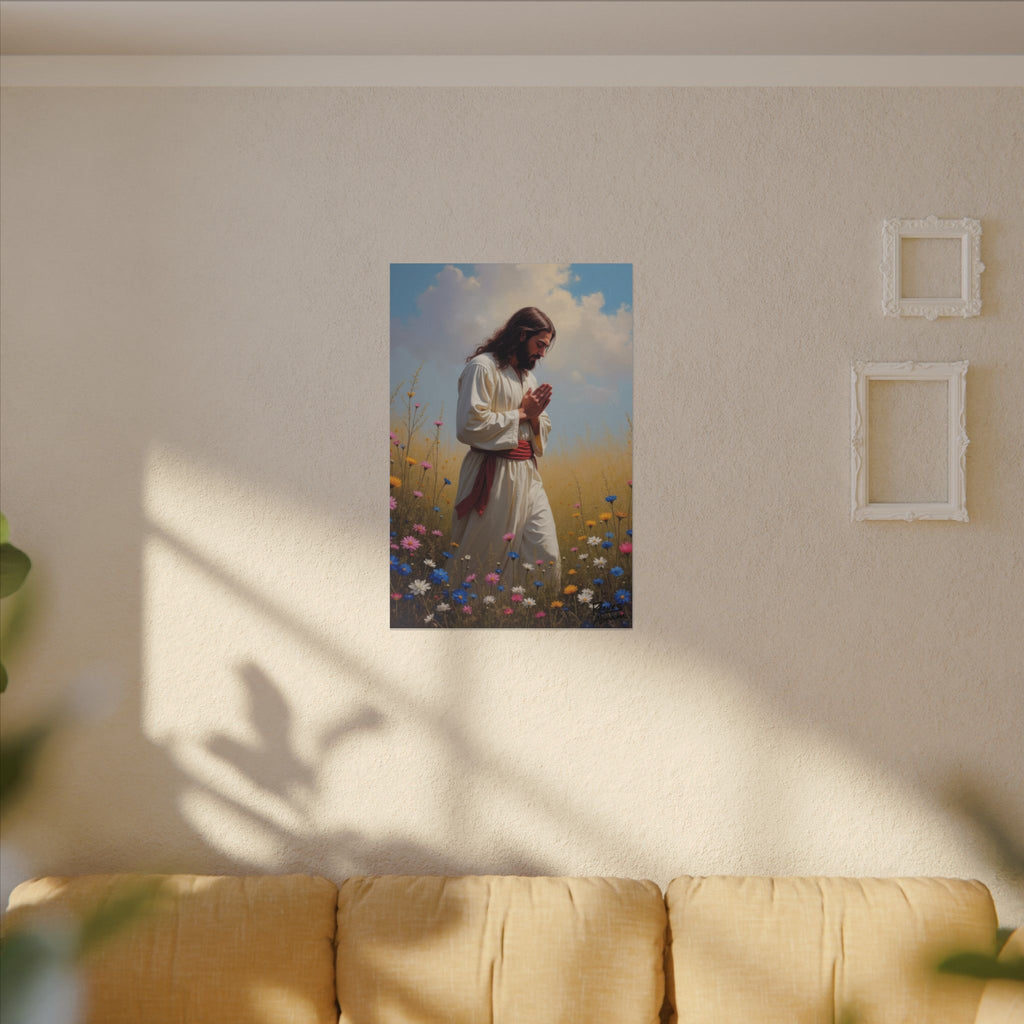 Jesus Praying in Meadow | 24" x 36" Canvas (Vertical) | Christian Wall Art | Home Decor