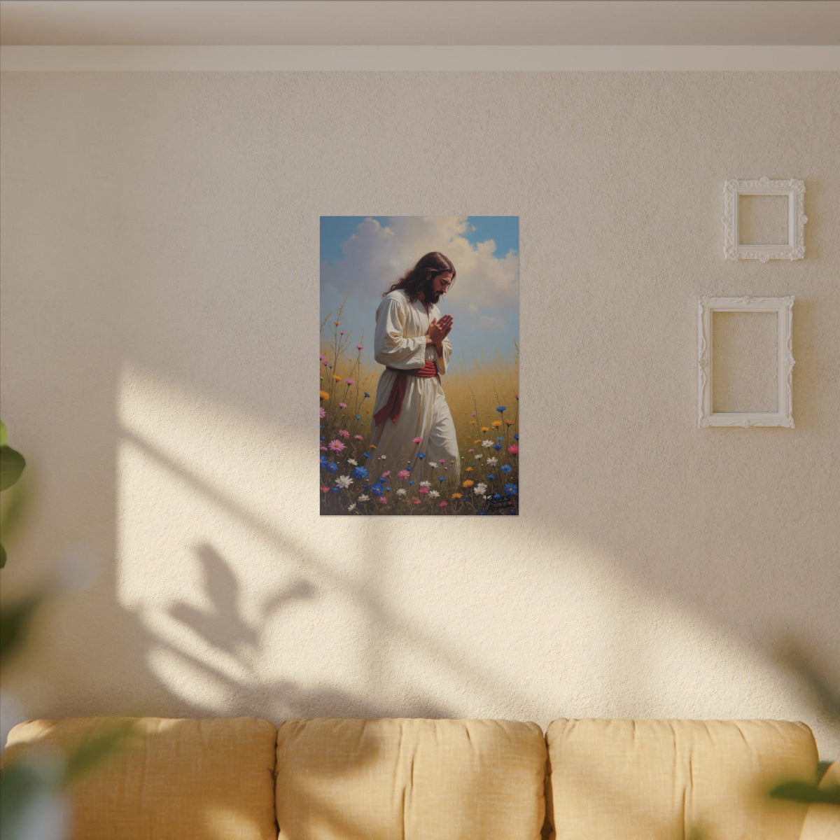 Jesus Praying in Meadow | 24" x 36" Canvas (Vertical) | Christian Wall Art | Home Decor