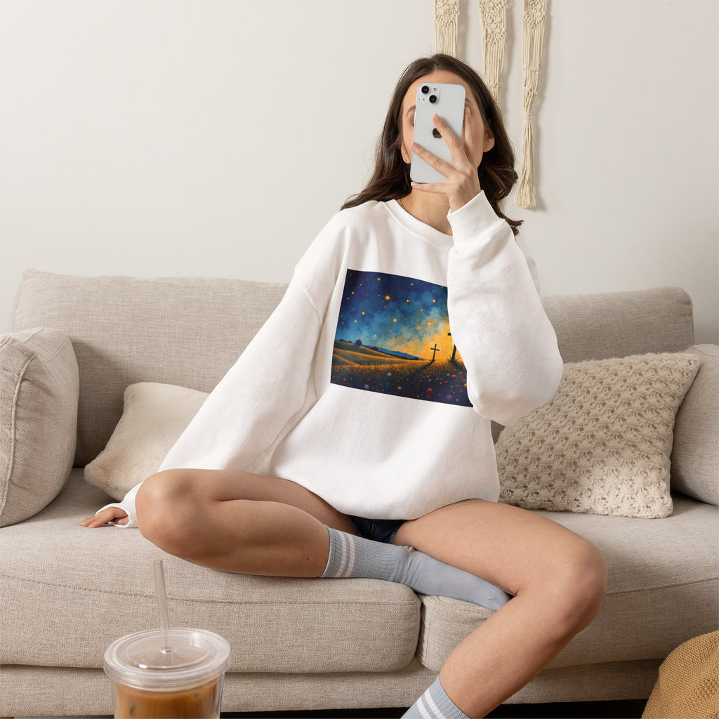 Three Crosses on Hill - Crewneck Sweatshirt | Bible Art