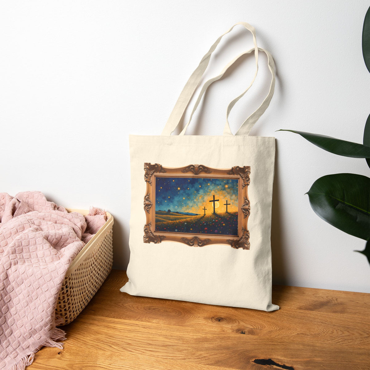 Three Crosses on Hill - Framed - Canvas Tote Bag