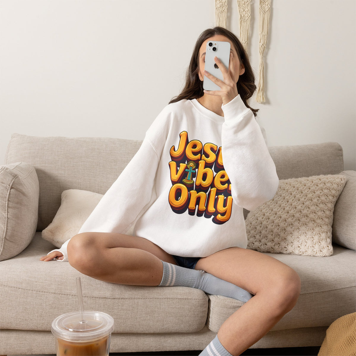 Jesus Vibes Only - Crewneck Sweatshirt | Bible Art | Retro Shirt