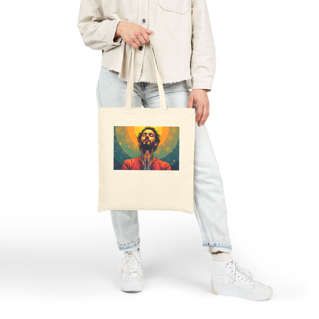 Praying Man - Serenity in Cosmic Light - Canvas Tote Bag