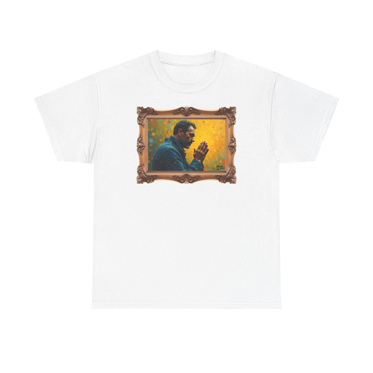 Man in Prayer - Framed - T-Shirt | Religious Inspirational Tee, Prayer Artwork