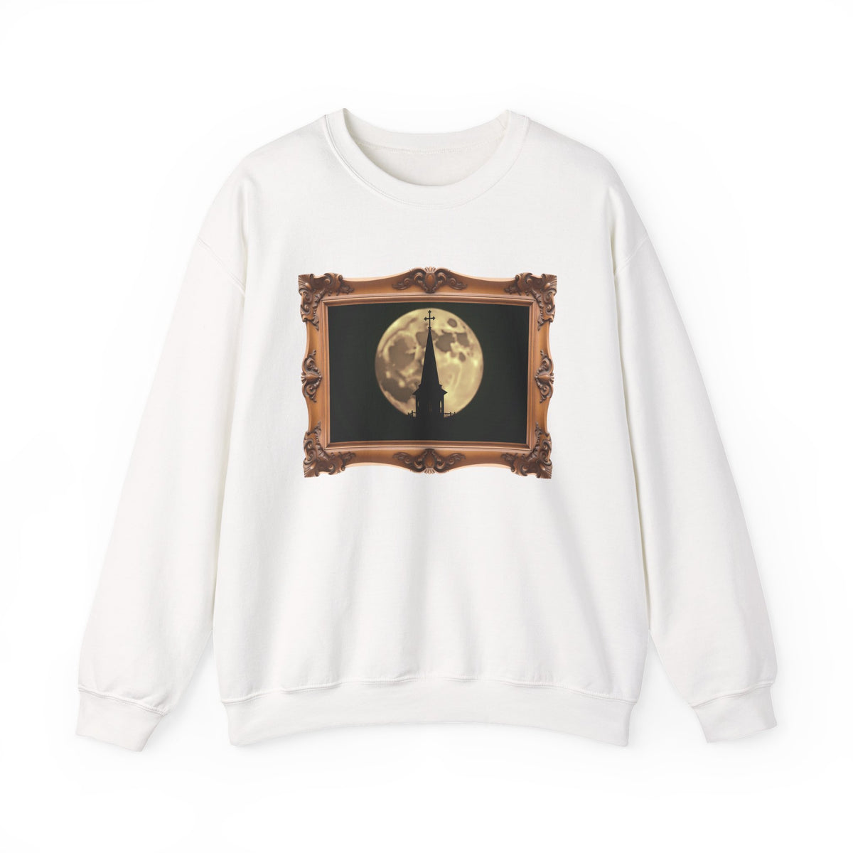 Moonlit Church Steeple - Framed - Crewneck Sweatshirt | Beauty of the Night Sky