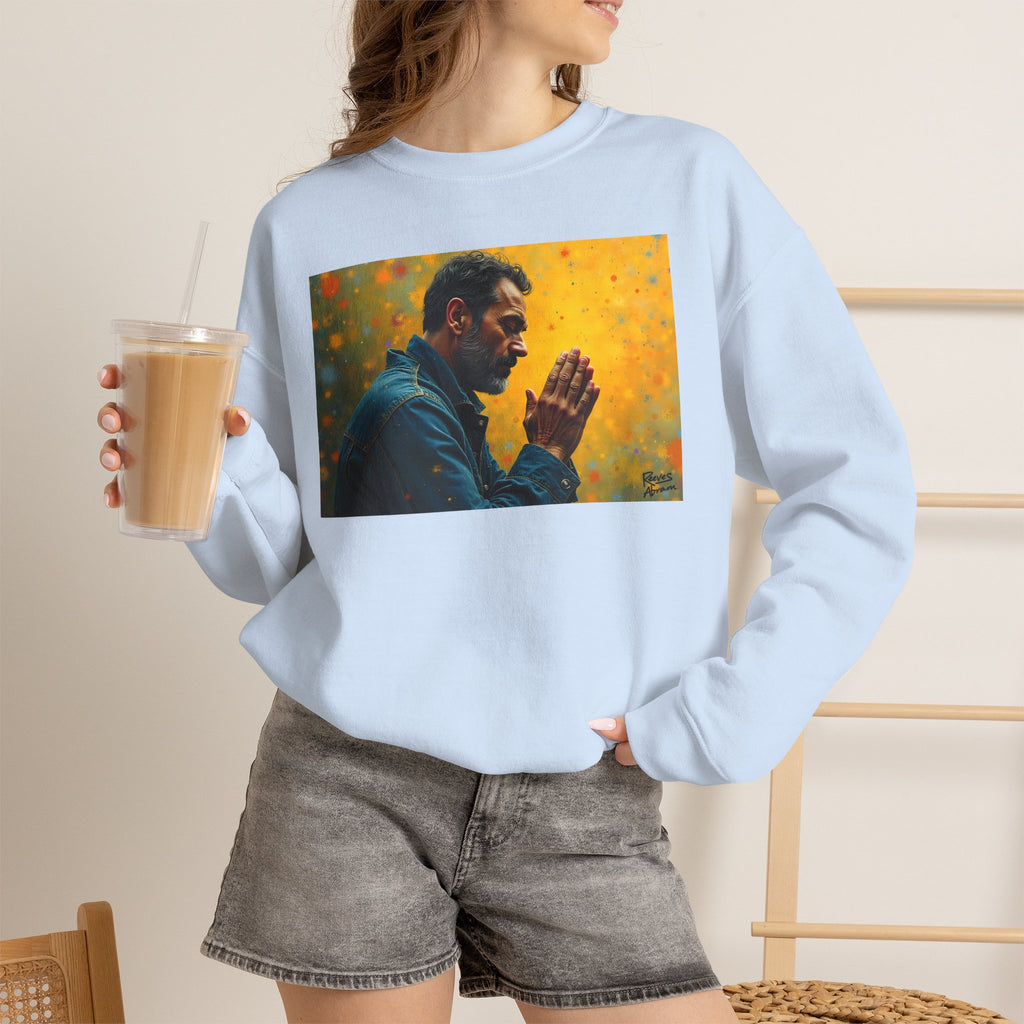 Man in Prayer | Crewneck Sweatshirt | Christian Art | Faith-Inspired