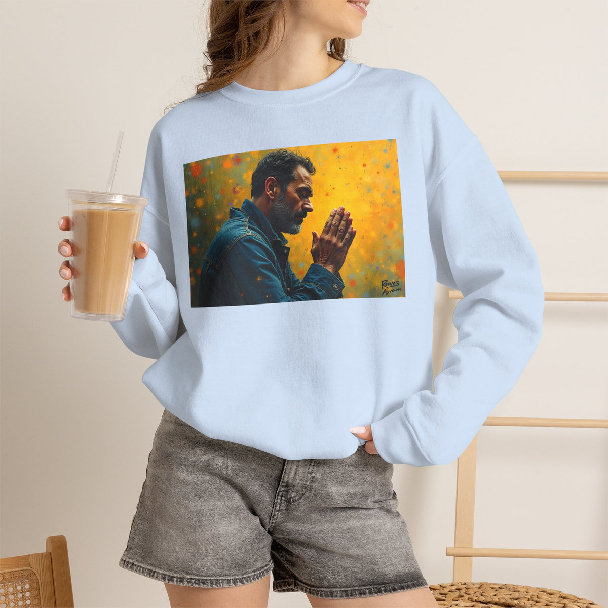 Man in Prayer | Crewneck Sweatshirt | Christian Art | Faith-Inspired