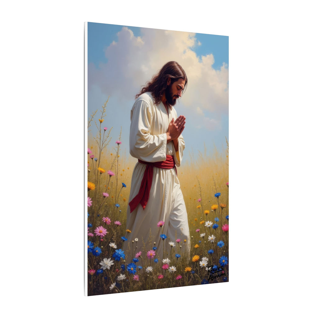 Jesus Praying in Meadow | 24" x 36" Canvas (Vertical) | Christian Wall Art | Home Decor