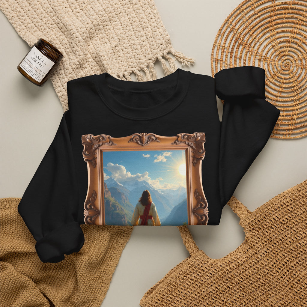 Jesus and the Lost Lamb - Framed | Crewneck Sweatshirt | Christian Art | Faith-Inspired